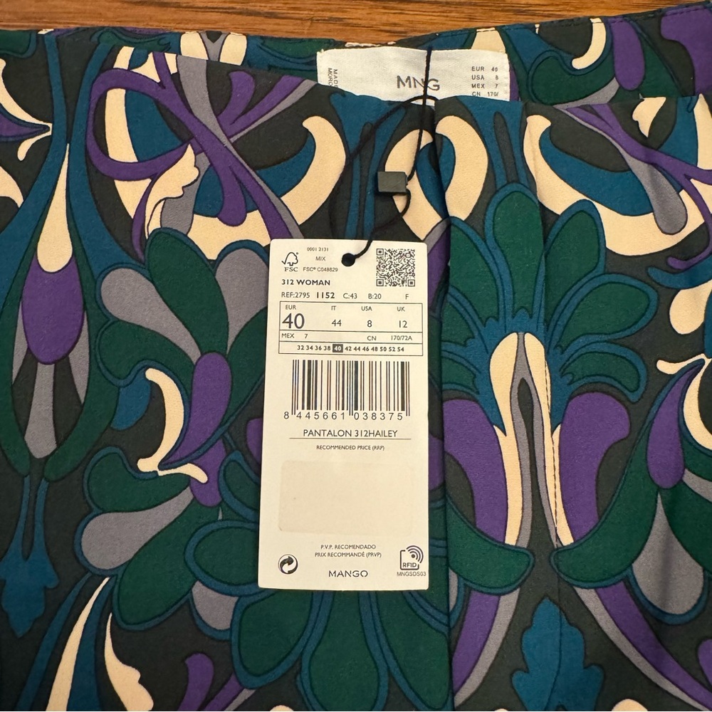 MNG Mango Pantalon 312 Hailey Straight Leg Trouser Pants in 70s Retro Print Sz 8 - Picture 8 of 14